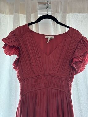 Moon River Plisse Midi Dress in Terracotta Rose, Size Small